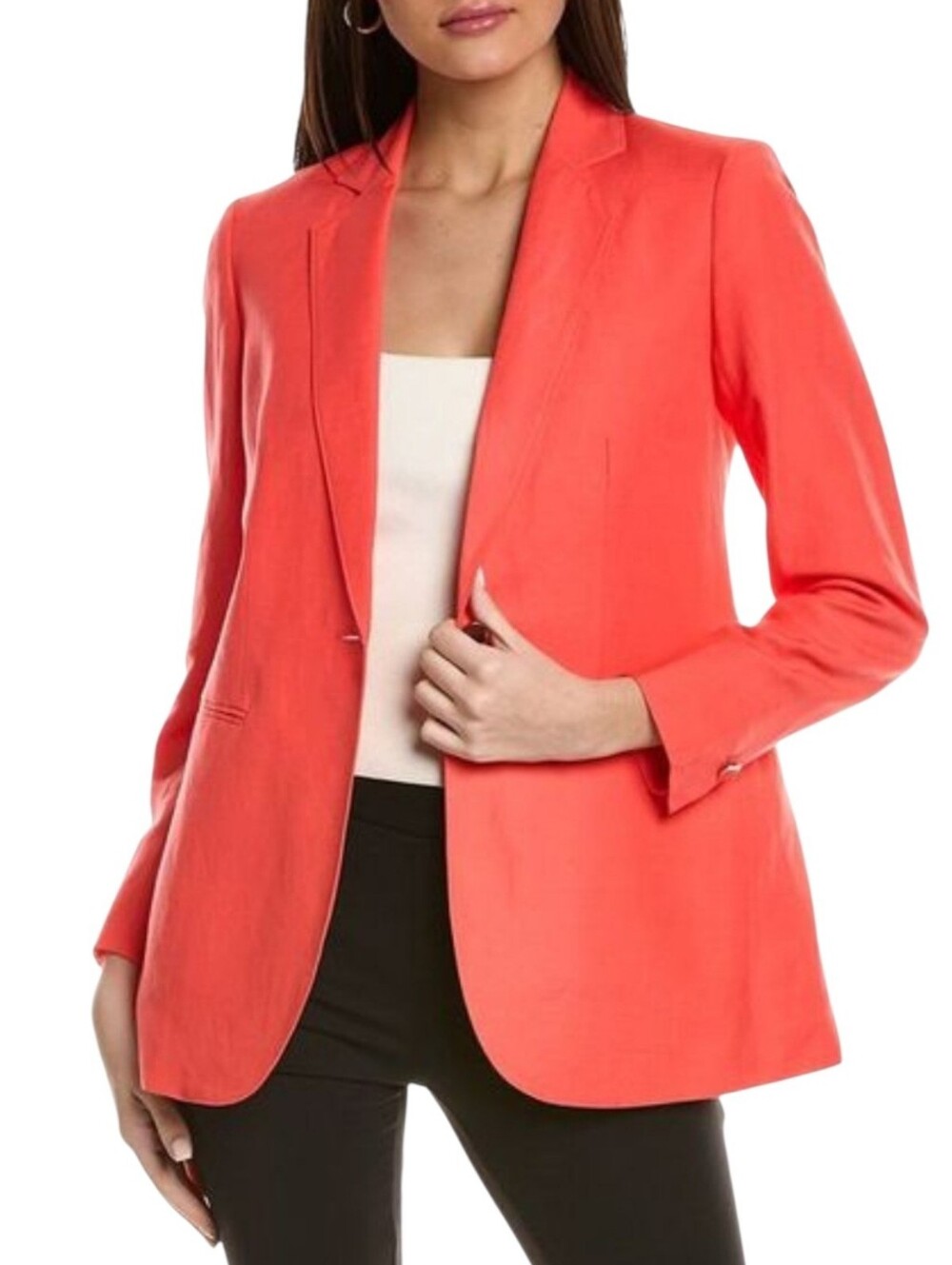 Anne Klein Coral Pink Linen Blend One Button Blazer Jacket Size 10